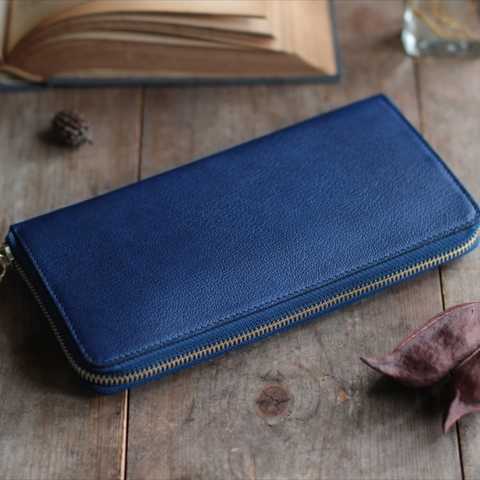 藍染革[shiboai] ×オイルレザー ラウンドファスナー長財布
