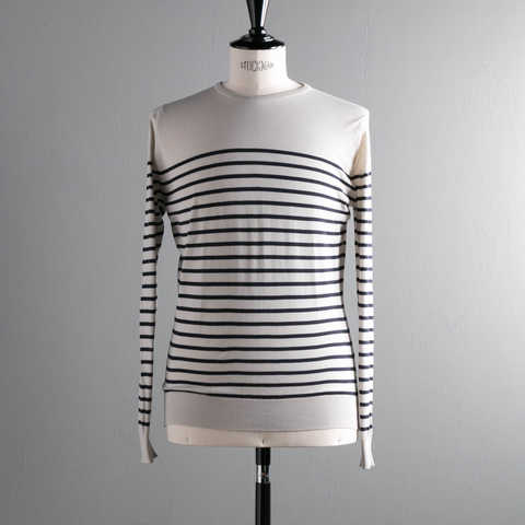 REDFREE Brunel Beige コットンクルーネックボーダーニット