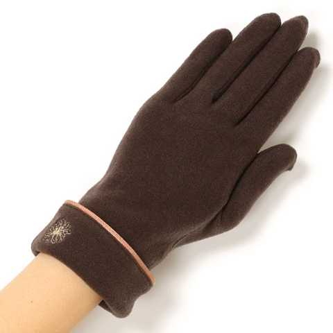 スマホ対応手袋　モチーフのクリザンテーム柄の刺繍入り 