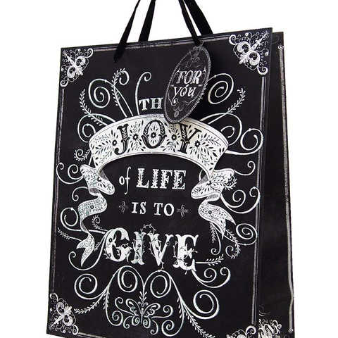 パンチスタジオ ペーパー ギフトバッグ Mサイズ 縦長 タグ付き （メッセージ×ブラック） 42460