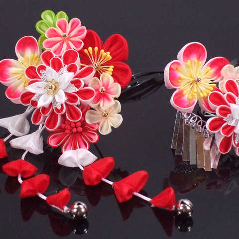 【七五三】鈴付き・つまみ細工のパッチン留め（2点セット）