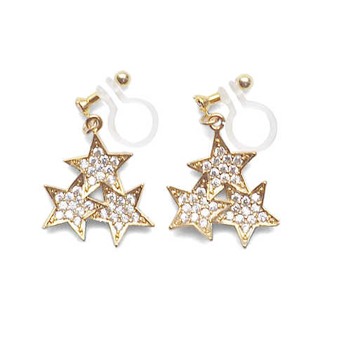 イヤリング レディース ピアス風 人気 シンプル ゴールド 星 スター キュービックジルコニア CZ クリスタル 揺れる おしゃれ かわいい ノンホールピアス 痛くない 樹脂 イヤリング ミヤビグレース Miyabi Grace