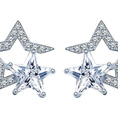 Infinite Uレディーススタッドイヤリング925スターリングシルバーキュービックジルコニアダブルスタースタッドイヤリング
