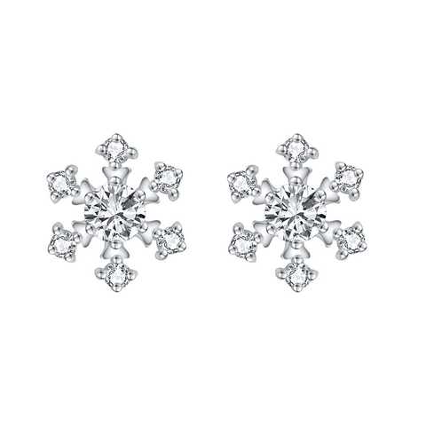 aoedej冬スノーフレークフラワースタッドイヤリング925スターリングシルバーイヤリングキュービックジルコニア小さなフラワーイヤリング