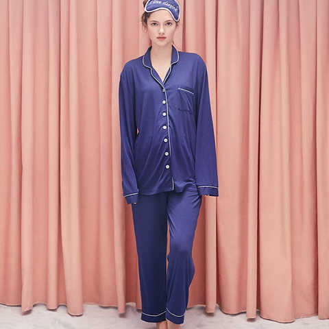 【中村アン×PJコラボ とろみ素材のしっとり大人パジャマ】バイカラーシャツパジャマセット 1023140 レディース