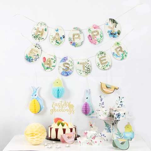 SUNBEAUTY 復活祭 イースター ガーランド デコレーション インテリア 写真背景 (タマゴ+英文字)