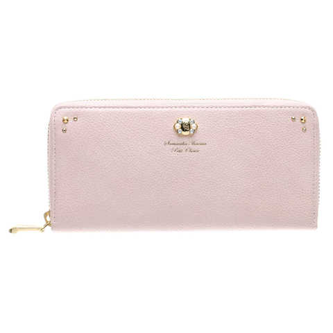【セット品】Samantha Thavasa Petit Choice サマンサタバサプチチョイス ブローチパール 長財布 財布 本革 レザー ラウンド ファスナー レディース サイフ サマンサ (財布、ラッピング)