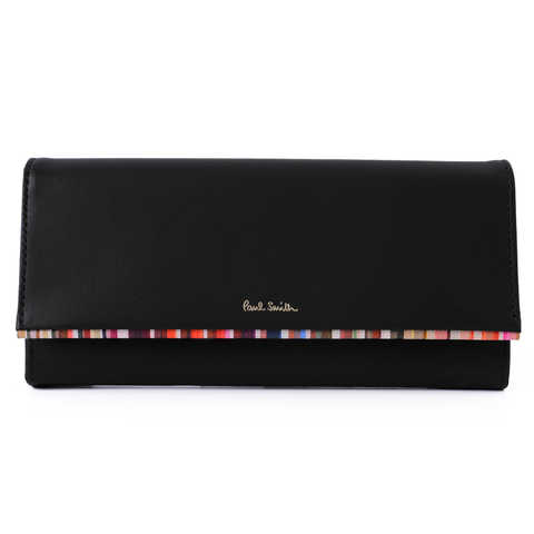 [名入れ可] (ポール・スミス) Paul Smith クロスオーバストライプトリム 本革 長財布 ショップバッグ付き ポールスミス フラップ ロング パース ウォレット