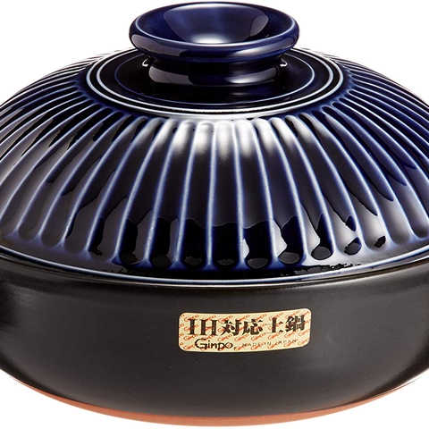 三陶 萬古焼 土鍋 瑠璃釉 13901 銀峯 菊花 IH対応 9号 4-5人用 「遠赤プレート付」 