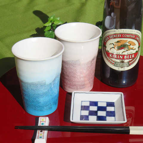 陶器 ペアビールグラス 銀彩 AK3-1114