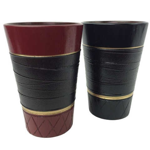 山中漆器 ペアカップ 嵯美ろくろ 赤・黒 W87-13