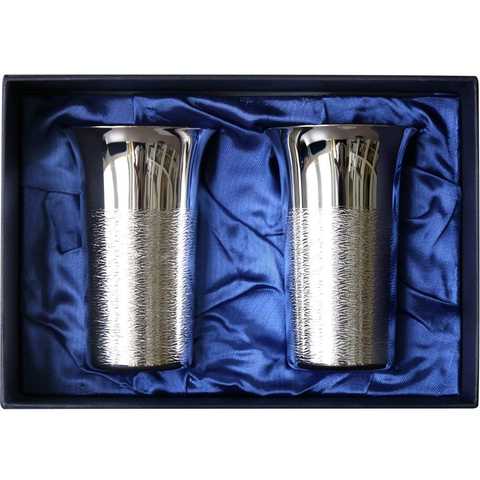結婚祝い 人気 高級銀製 ビール タンブラー Lサイズ ペアギフト 200ml×2本 王室御用達 酒器 布貼り箱入り ギフト 誕生日 退職祝い (amazon即日出荷)