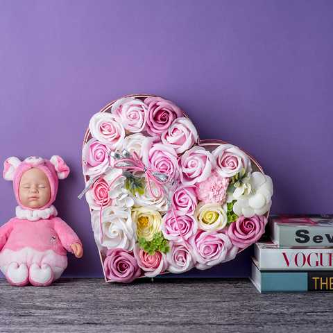 フラワーソープ ソープフラワー ハードフラワー形 父の日 母の日 造花 誕生日 花束 ギフト (ハート型 ピンク)