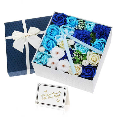 ソープフラワー 青 石鹸花 ボックス入り 創意方形ギフト 母の日 還暦祝い 誕生日 記念日 敬老の日 先生の日 プレゼント バレンタインデー 結婚祝い 昇進 退職祝い お見舞い 新築祝い 入学 卒業祝い 贈り物 贈答品 2019年新版 (ブルー)