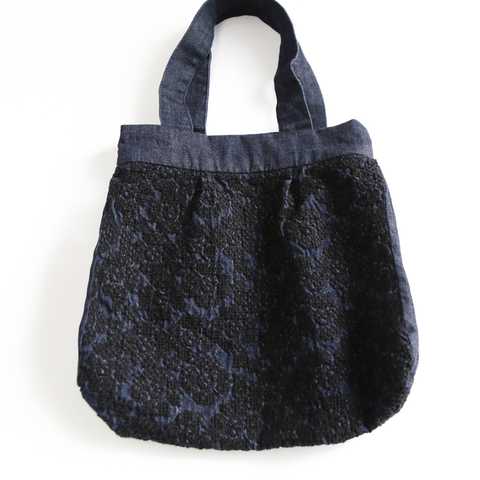 かご刺繍デニムバック｜根々