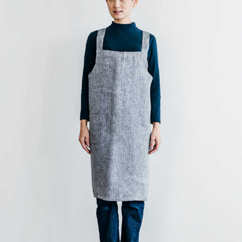 リネンワーククロスエプロン　ヘリンボンブラック