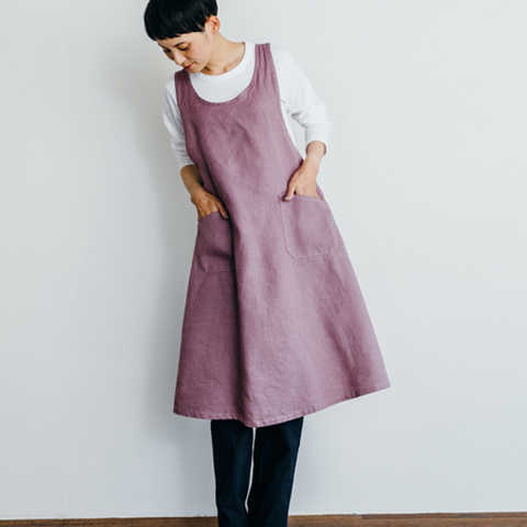 【new】リネンオーバーエプロン　チェルシーピンク
