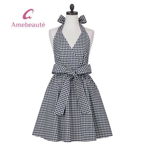 ネイビーチェックカシュクールフレアーエプロン ACFG19