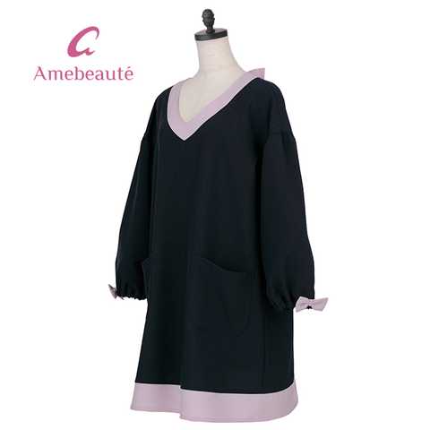 ネイビー＆キュートピンク割烹着/リュバン　ARU09