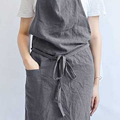 【Oguriyamasha】エプロン リネン 麻 レディース メンズ 男女兼用 グレー