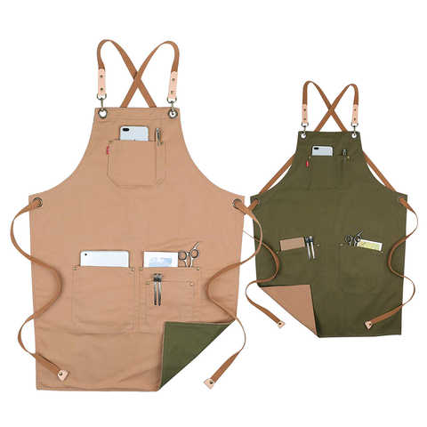 カフェエプロン ワーク デニム メンズ デニム メンズ 作業 前掛け キャンバス かわいい 男性用 女性用 シェフ 調理 サロン スタイリスト パン屋 ガーデニング 美容師 (グリーン/カーキ)
