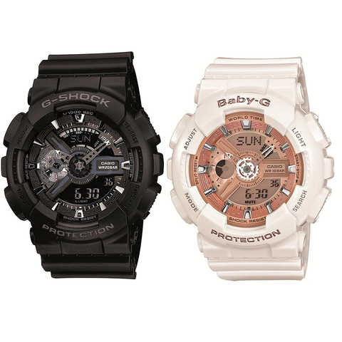 【セット】ペアウォッチ [カシオ]CASIO 腕時計 GA-110-1BJF メンズ・BA-110-7A1JF レディース・専用ペア箱（Gショック& ベビーG）・マイクロファイバークロス 2枚セット V-81776