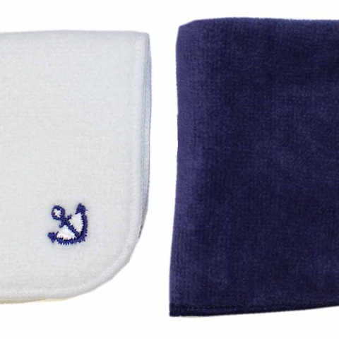 今治タオル×スマイリッシュ ミニタオルハンカチボーイズ2枚セット・名入れスペース付(白いかり&ネイビーいかり)