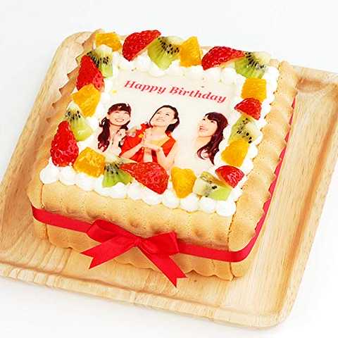写真ケーキ スクエア型（5号14cm） ビスキュイ付きフレッシュフルーツ乗せフレッシュ生クリームショートケーキ