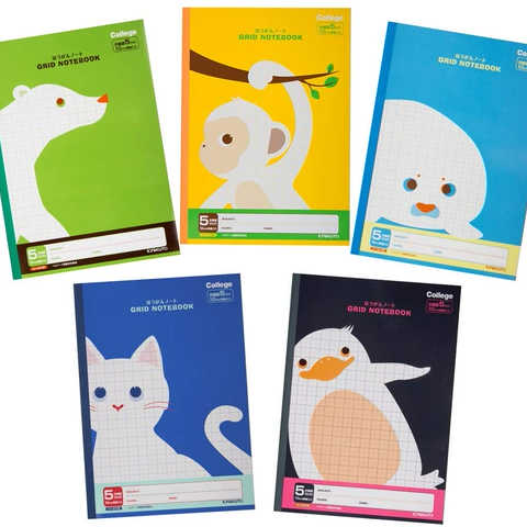 キョクトウ 学習帳 カレッジアニマル 5mm方眼 B5 5冊束 クールカラーセット LT0105BT