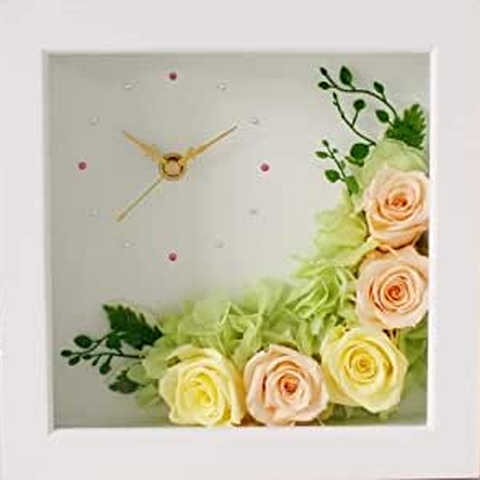 【Eclaire Flower Design】プリザーブドフラワー 壁掛け フラワー時計 オレンジ-イエロー