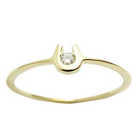 ピンキーリング 18金 馬蹄 ダイアモンド シンプル イエローゴールド マイナス5号~13号 K18YG (5.5)