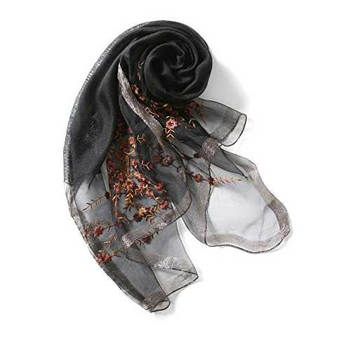 アンミダ（ANMIDA)大判シルクストール 刺繍入り ストール レディース UVカット スカーフ 大判 ストール レディース ストール 大判 レディース ストール 刺繍 春夏秋冬