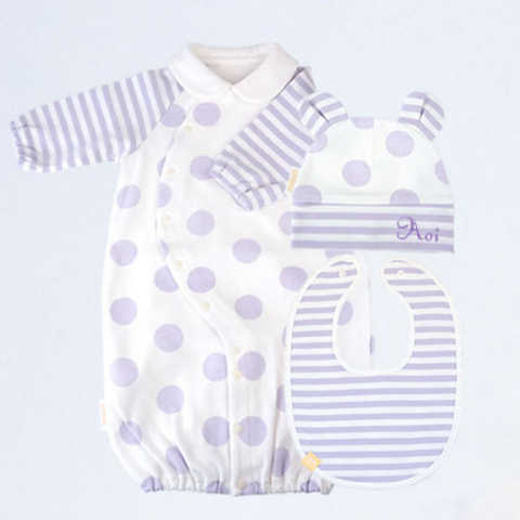シェリ２wayベビーオール+ベビーキャップ+リバーシブルスタイ ギフトセット パープル