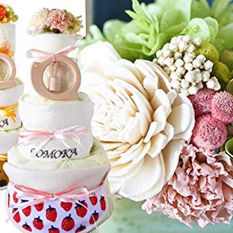 オーガニック 今治 タオル 名入れ スタイ 日本製木のおもちゃ 3段 おむつケーキ … (オレンジ,M パンパーステープ)