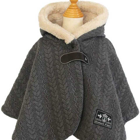 DORACO ベビー ポンチョ 防寒 アウター マント コート 子供 キッズ 赤ちゃん 秋冬 フード付き 3ヶ月～2才向け 日本製 (ケーブルグレー)