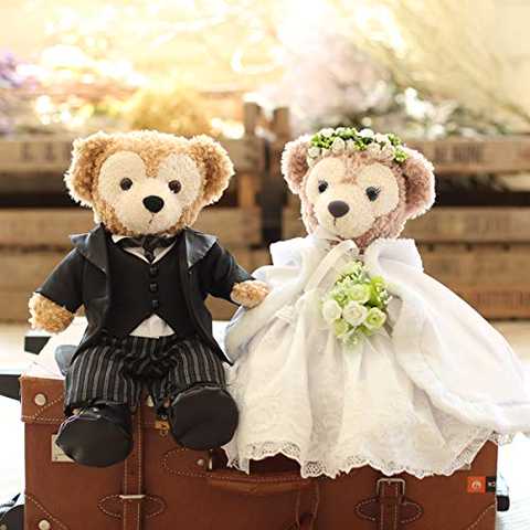 【ぬいぐるみ付き】 ダッフィー シェリーメイ ウエディング コスチュームセット (マント付き) ぬいぐるみ付きセット オリジナル ハンドメイド ウェルカムベア 結婚祝い 結婚式 ウェディングドレス 燕尾服セット Sサイズ コスチューム ダッフィー グッズ 服