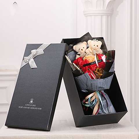 MINENA ソープフラワー 石鹸 花 バラ 造花 花束 二つクマの人形が付き 母の日 バレンタインデー 誕生日 結婚祝い 結婚記念日のプレゼントにお勧め (レッド)