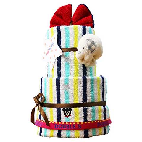 DOUBLE_B(ダブルビー) mikihouse(ミキハウス) 使用 出産祝い 日本製 2段 おむつケーキ 今治タオル パンパースS オーガニック ガラガラ imabari towel 男の子でも女の子でも