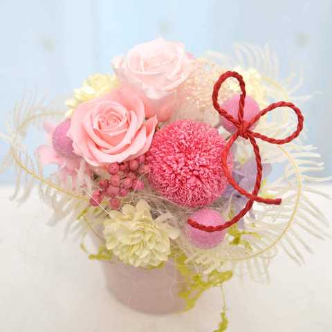 プリザーブドフラワー ギフト [桃華] アレンジ 和風 モダン 誕生日 プレゼント 春 ピンク (クリアケース入り)