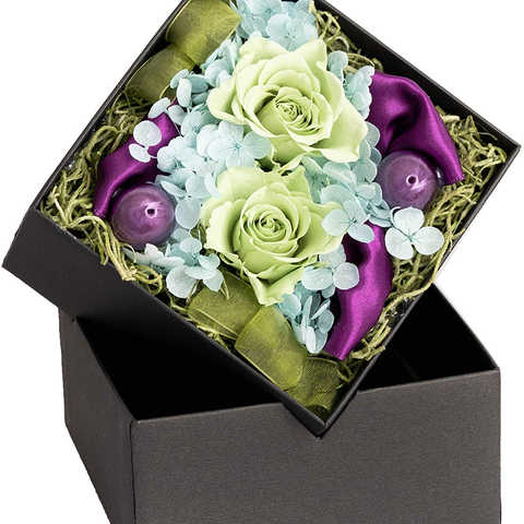 FLABEL プリザーブドフラワー フラワーアレンジ ボックスフラワー バラ Antietto(アンティエット) 紫グリーン