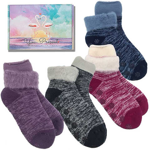 Sondity 「4足組」冬 レディースソックス 裏起毛 極厚 ルーム靴下 暖かい 滑り止め付き モコモコ 可愛い 発熱 冷え取り 防寒 保温力 消臭抗菌22-25CM