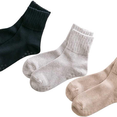 日本製靴下 滑り止め付き オーガニックコットン 口ゴム ゆったり ソックス 3足セット