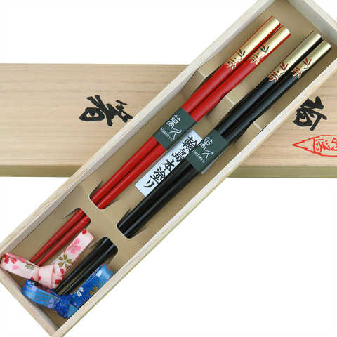 輪島うるし箸 南天夫婦箸 結び箸置きセット