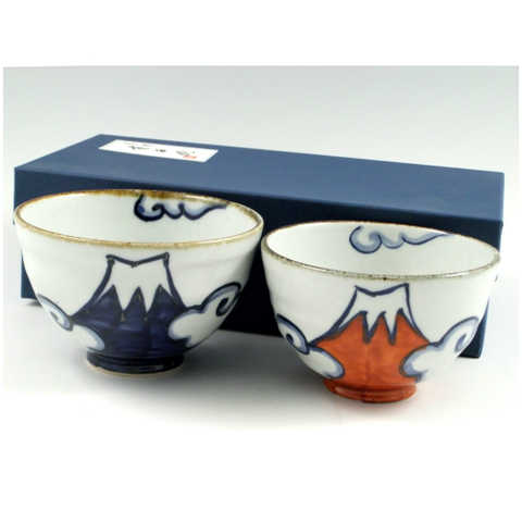 青富士・赤富士（富士山）組茶碗