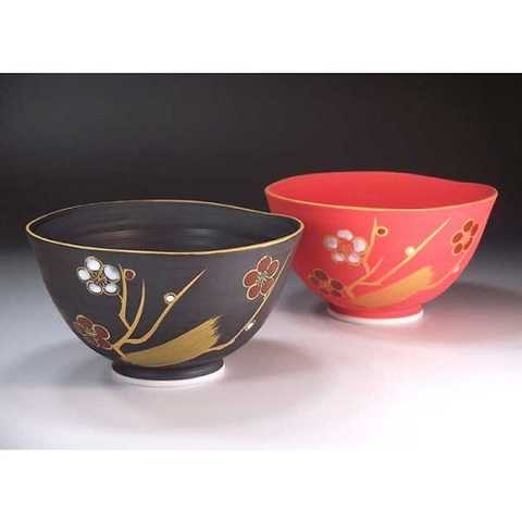 有田焼 窯変金彩梅絵波渕ペアセット