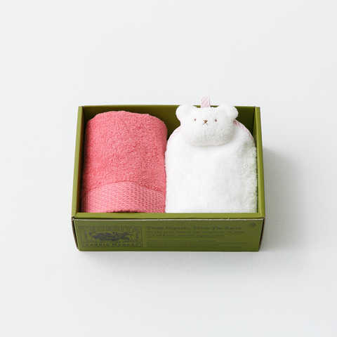 軽やかな甘撚りフェイス＆タオルくまさんセットＢ（コーラル）