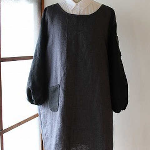 ポケットかっぽう着（グレ-×黒）