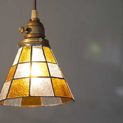 Stained glass-pendant Checker [ステンドグラスペンダント チェッカー] ペンダントライト
