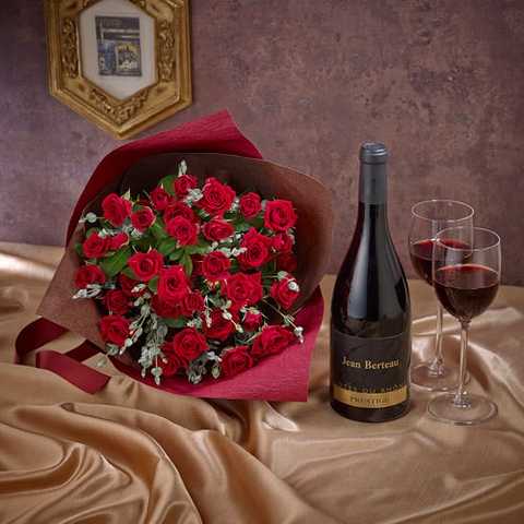 赤ワインとバラの花束「ルビーレッド」