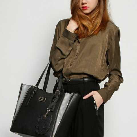 Ella/フェイクレザートートバッグ/パスケース付き